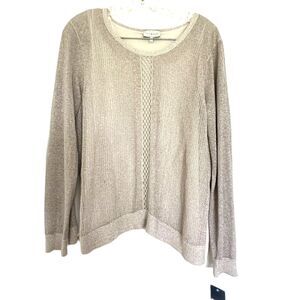Lucky Brand Tan Metallic Pullover Layered Shimmery Sweater L New